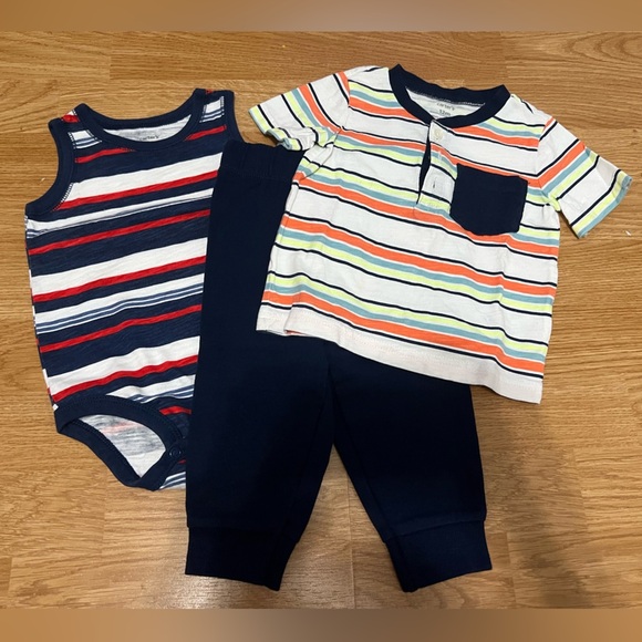 Carter’s Striped Baby Outfit Set with Bodysuit,Shirt and Pants (Size 12 Months) - Picture 2 of 10